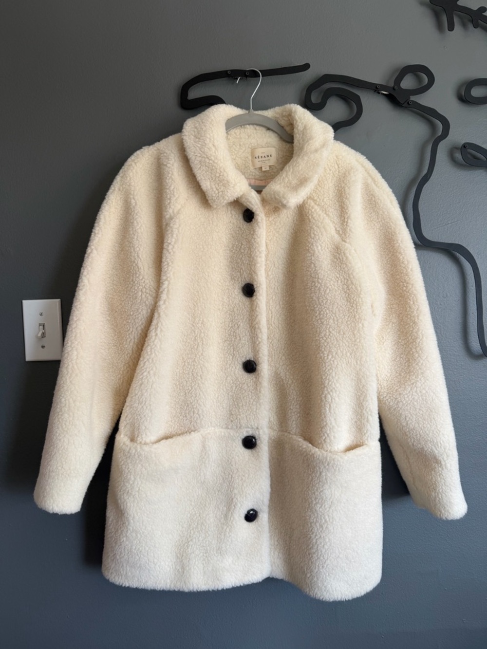 NWOT Sezane Cream Teddy Jacket Coat Size 44